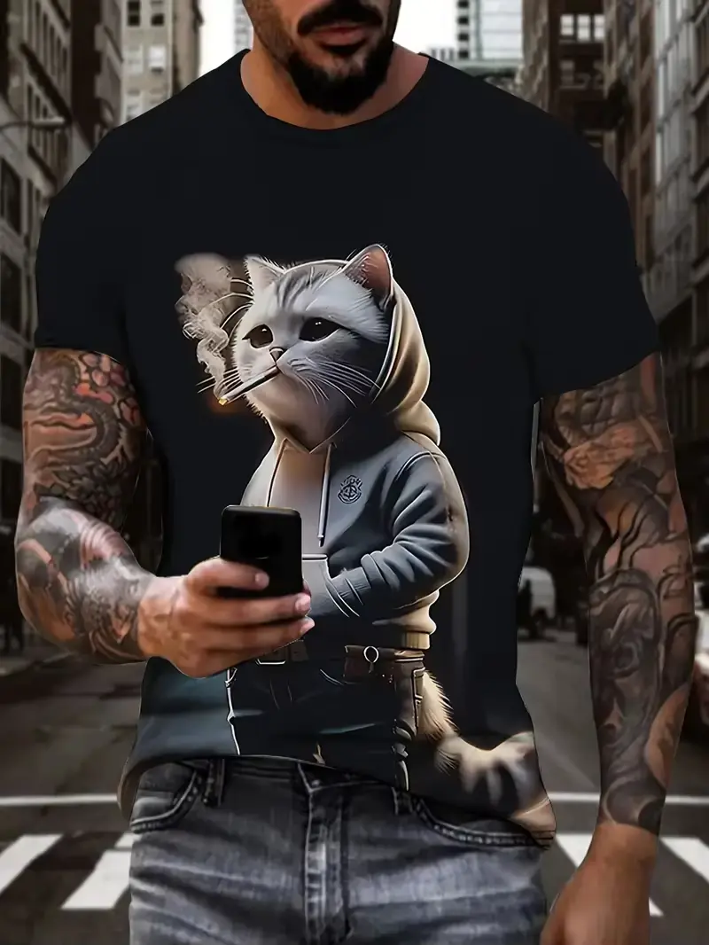Funny Cute Cat Graphic Men's T-shirts 3D Print Men Women Short Sleeve Tee Oversized Streetwear T Shirt Casual Summer Men's Tops