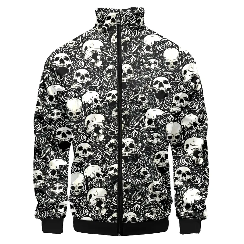 New 3D Printed Rose Skull Zip Jacket For Men Clothing Popular Mens Designer Clothes Streetwear Coat Tops High Quality Jacket
