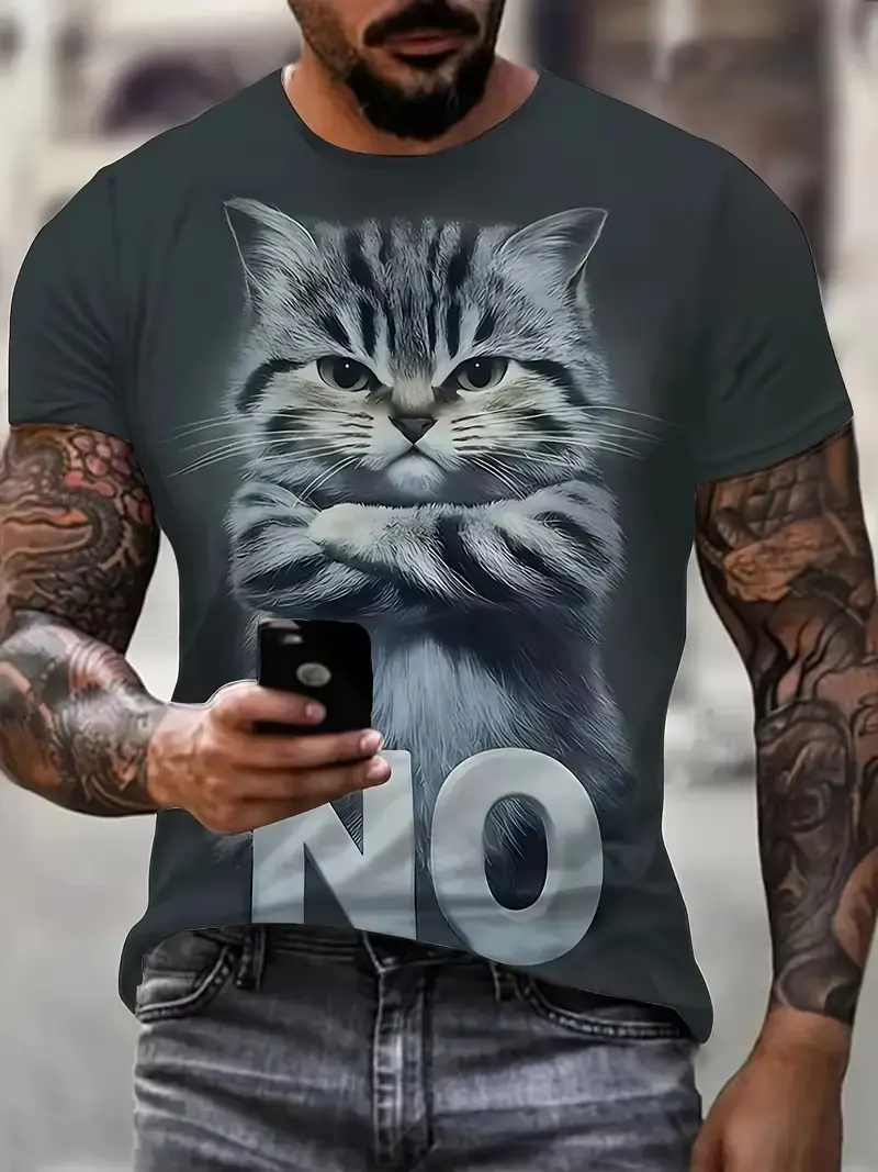 Funny Cute Cat Graphic Men's T-shirts 3D Print Men Women Short Sleeve Tee Oversized Streetwear T Shirt Casual Summer Men's Tops