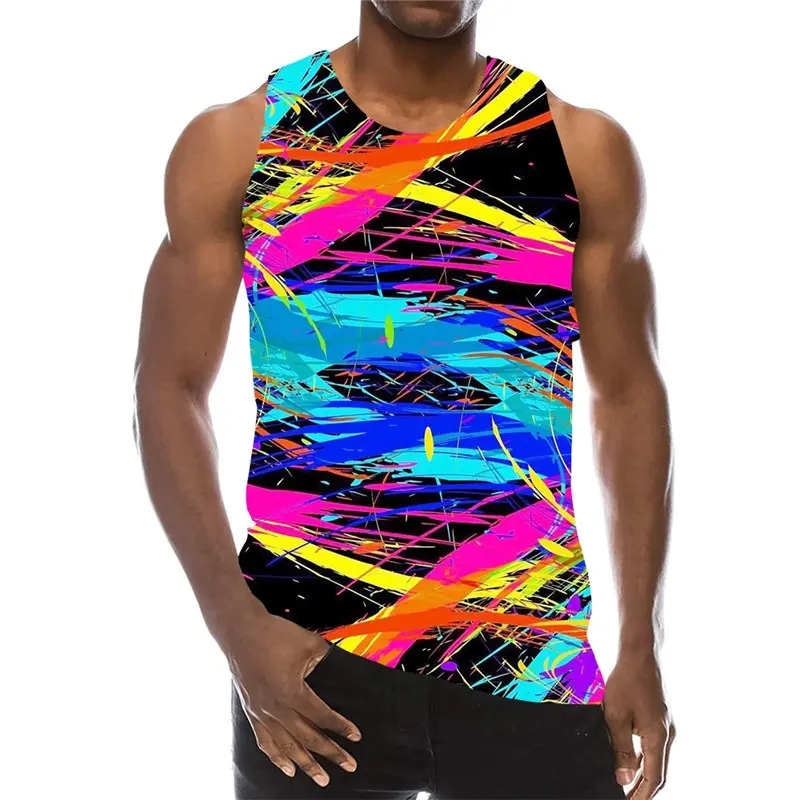 3D Gradient Tie-dye Graffiti Men's Tank Tops Summer Error Bloody Eye Print Sleeveless T-shirt Loose Casual  Sports Male Vest