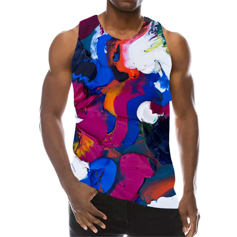 3D Gradient Tie-dye Graffiti Men's Tank Tops Summer Error Bloody Eye Print Sleeveless T-shirt Loose Casual  Sports Male Vest
