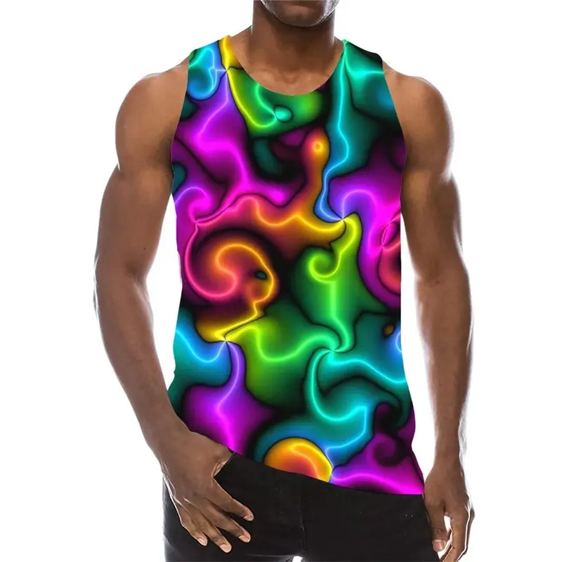 3D Gradient Tie-dye Graffiti Men's Tank Tops Summer Error Bloody Eye Print Sleeveless T-shirt Loose Casual  Sports Male Vest