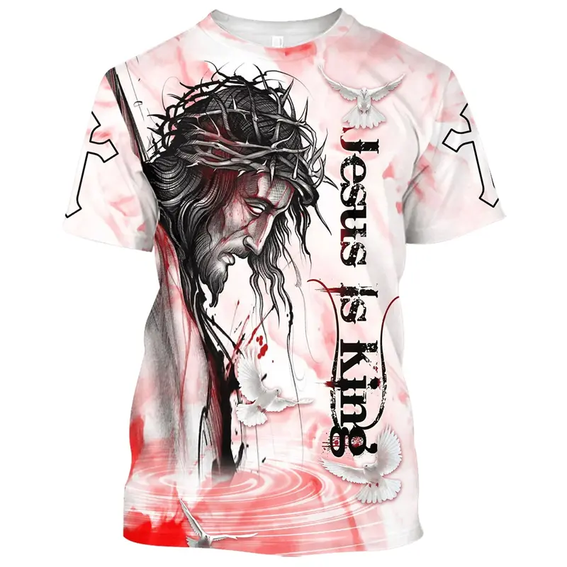 Jesus Christ Cross 3D Print T-Shirts Men Women Casual Fashion Streetwear Oversized O-Neck T Shirt Kids Tees Tops Y2k Men Clothes