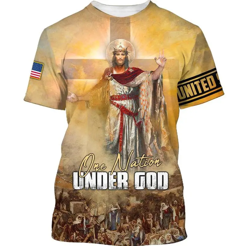 Jesus Christ Cross 3D Print T-Shirts Men Women Casual Fashion Streetwear Oversized O-Neck T Shirt Kids Tees Tops Y2k Men Clothes