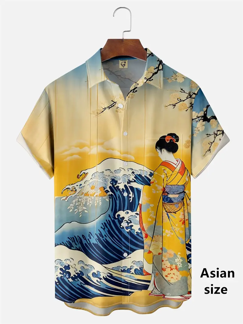 Japanese Style Ukiyoe Wave 3D Print Men Casual Hawaiian Shirts Summer Fashion Shirt For Man Street Button Short Sleeves Clothes