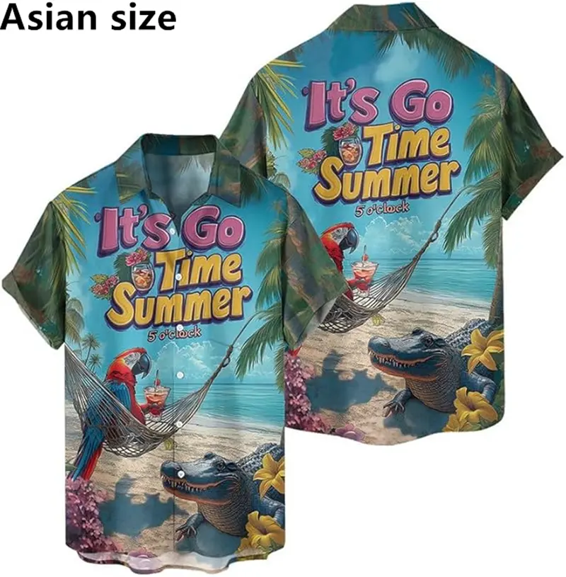 New Men's Shirts Parrot 3d Print Shirts Men Fashion Hawaiian Beach Shirt Beach Blouses Short Sleeve Unisex Vacation Lapel Shirt