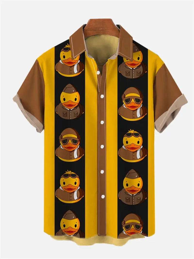 Cute Animal Duck 3D Printed Hawaiian Shirt For Men Women Suitable Short Sleeve Button Blouse Hawaii Shirts Funny Lapel Tops