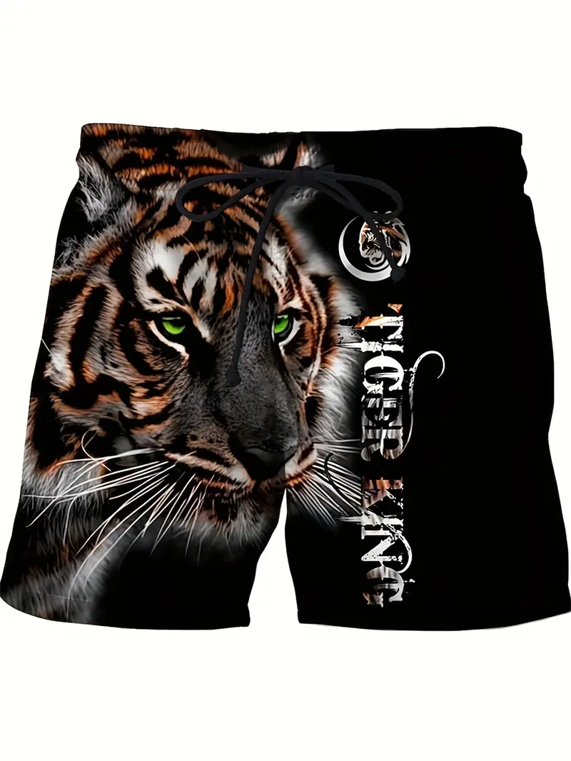 2025 New Men Beach Short Summer Fashion Quick Drying Sports Shorts Tiger Graphic 3D Printed Breathable Casual Swimming Trunks