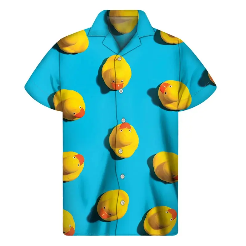Cute Animal Duck 3D Printed Hawaiian Shirt For Men Women Suitable Short Sleeve Button Blouse Hawaii Shirts Funny Lapel Tops