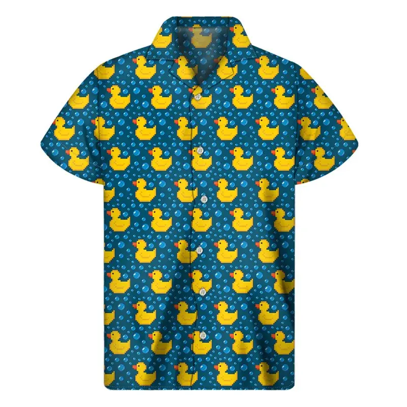Cute Animal Duck 3D Printed Hawaiian Shirt For Men Women Suitable Short Sleeve Button Blouse Hawaii Shirts Funny Lapel Tops
