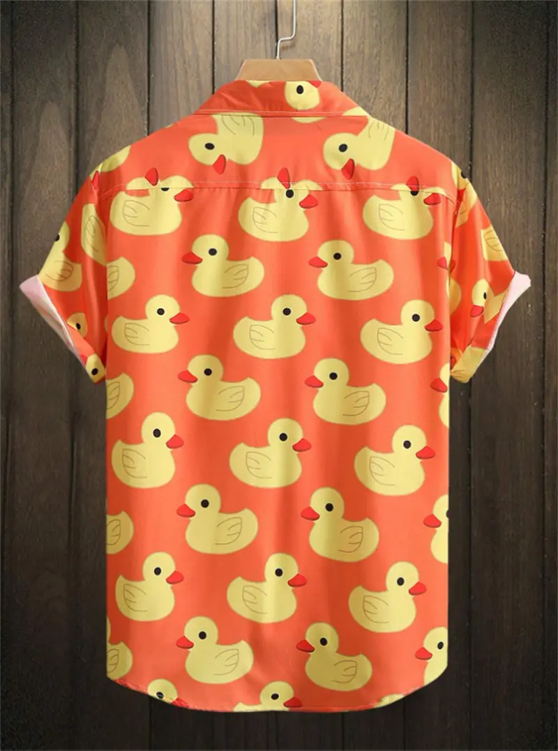 Cute Animal Duck 3D Printed Hawaiian Shirt For Men Women Suitable Short Sleeve Button Blouse Hawaii Shirts Funny Lapel Tops
