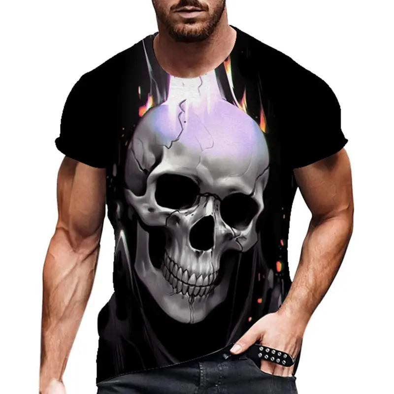 New Horror Skull Graphic T-shirts Men Novelty 3D Printed Short Sleeve O-Neck Tee Kid Y2k Top Oversized Hip Hop Streetwear Tops
