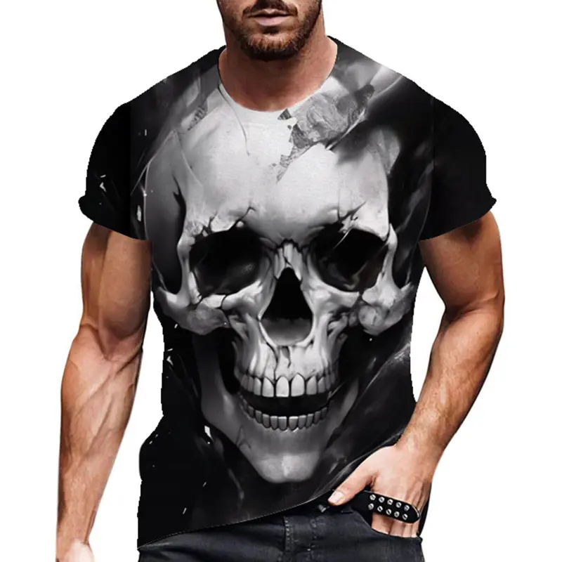 New Horror Skull Graphic T-shirts Men Novelty 3D Printed Short Sleeve O-Neck Tee Kid Y2k Top Oversized Hip Hop Streetwear Tops