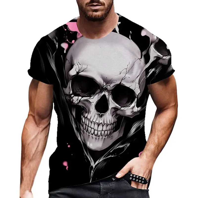 New Horror Skull Graphic T-shirts Men Novelty 3D Printed Short Sleeve O-Neck Tee Kid Y2k Top Oversized Hip Hop Streetwear Tops