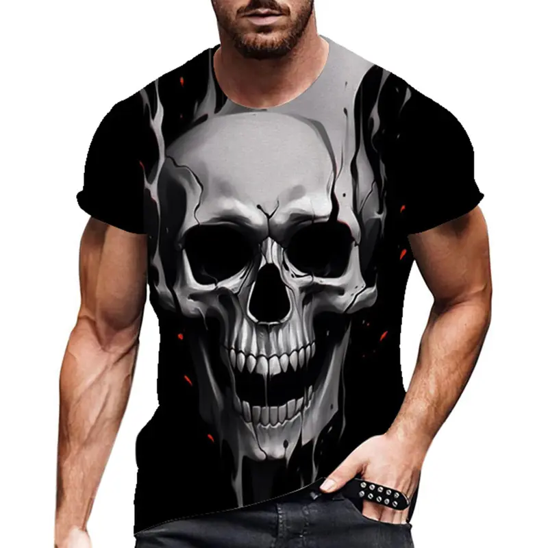 New Horror Skull Graphic T-shirts Men Novelty 3D Printed Short Sleeve O-Neck Tee Kid Y2k Top Oversized Hip Hop Streetwear Tops
