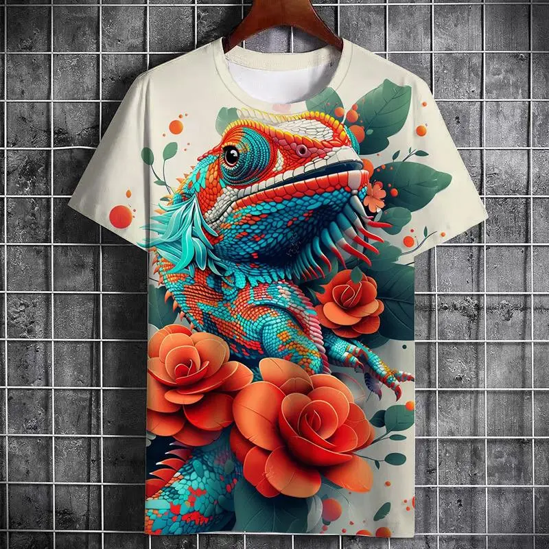 Novelty Lizard Pattern T Shirt Men Summer Fashion 3D Printed Personality Animal Short Sleeve O Neck Casual Harajuku Y2k Kid Tops