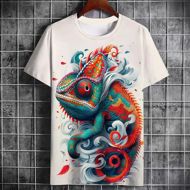 Novelty Lizard Pattern T Shirt Men Summer Fashion 3D Printed Personality Animal Short Sleeve O Neck Casual Harajuku Y2k Kid Tops