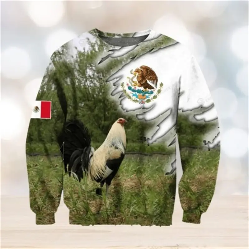 Mens Sweatshirts Fashion Mexico USA Rooster Fight 3D Print Unisex Casual Round Neck Pullover Hip Pop Y2K Tracksuit Streetwear