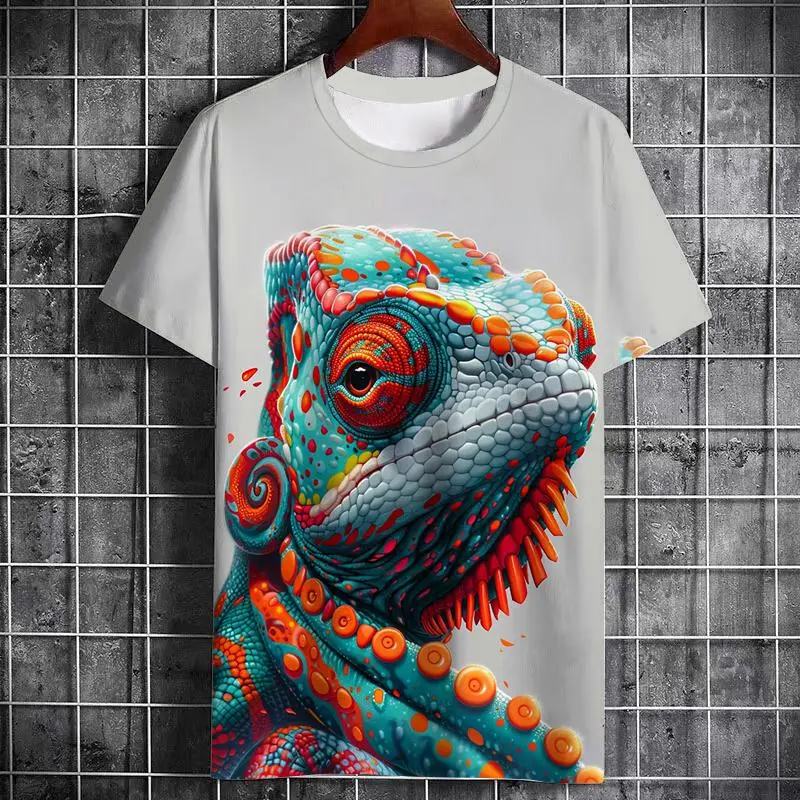 Novelty Lizard Pattern T Shirt Men Summer Fashion 3D Printed Personality Animal Short Sleeve O Neck Casual Harajuku Y2k Kid Tops