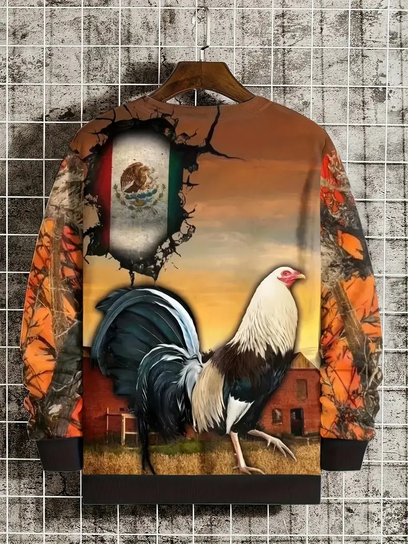 Mens Sweatshirts Fashion Mexico USA Rooster Fight 3D Print Unisex Casual Round Neck Pullover Hip Pop Y2K Tracksuit Streetwear