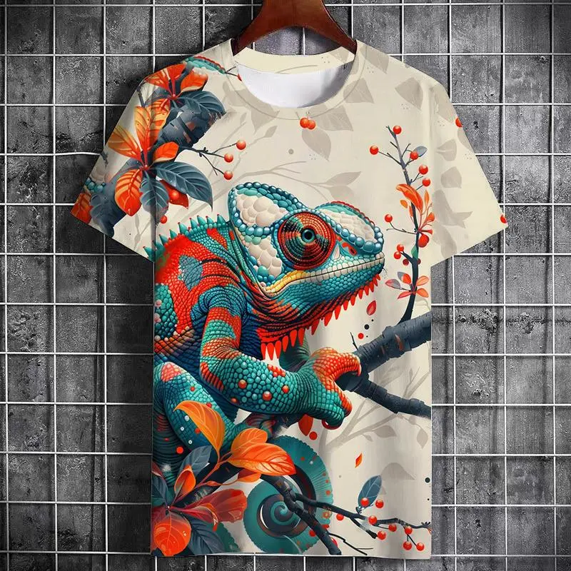 Novelty Lizard Pattern T Shirt Men Summer Fashion 3D Printed Personality Animal Short Sleeve O Neck Casual Harajuku Y2k Kid Tops