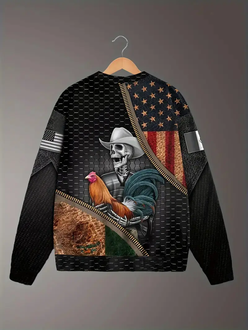 Mens Sweatshirts Fashion Mexico USA Rooster Fight 3D Print Unisex Casual Round Neck Pullover Hip Pop Y2K Tracksuit Streetwear
