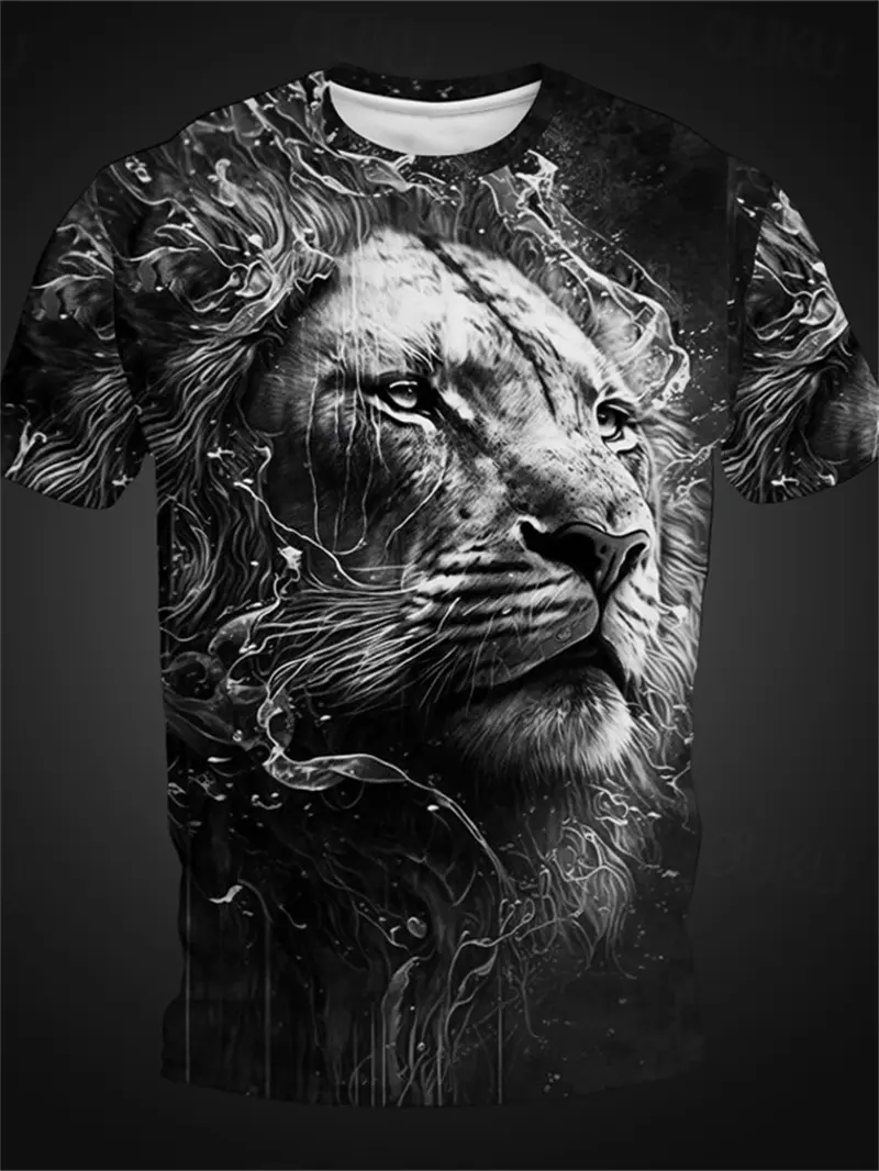 Vintage Men's T Shirt Summer New 3D Cool Lion Printed T-shirt Trendy Hip Hop Men's Fashion O Neck Oversized Sports Short Sleeve