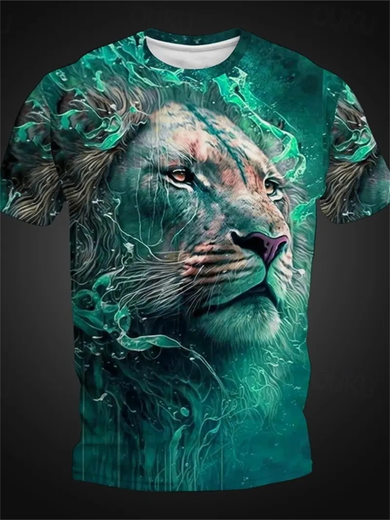 Vintage Men's T Shirt Summer New 3D Cool Lion Printed T-shirt Trendy Hip Hop Men's Fashion O Neck Oversized Sports Short Sleeve