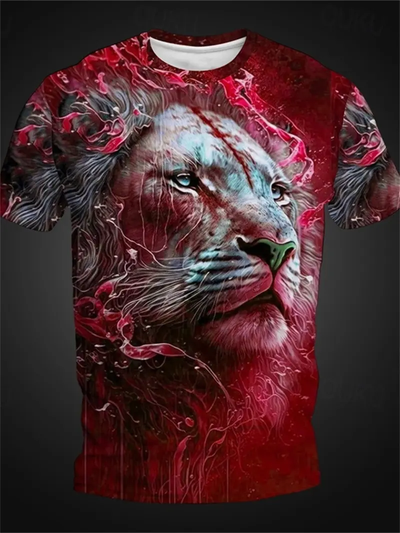 Vintage Men's T Shirt Summer New 3D Cool Lion Printed T-shirt Trendy Hip Hop Men's Fashion O Neck Oversized Sports Short Sleeve