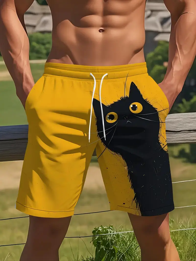 2025 New Black Cat Printed Beach Shorts For Men Women Sports Shorts Fashion Loose Casual Summer Quick Dry Y2k Swimming Trunks