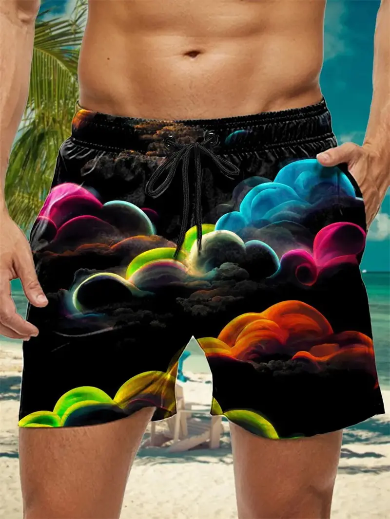 Rainbow Colored Pattern 3D Printed Mens Swimming Trunks Quick Dry Beach Board Shorts Swimwear Suits Summer Vacation Shorts New