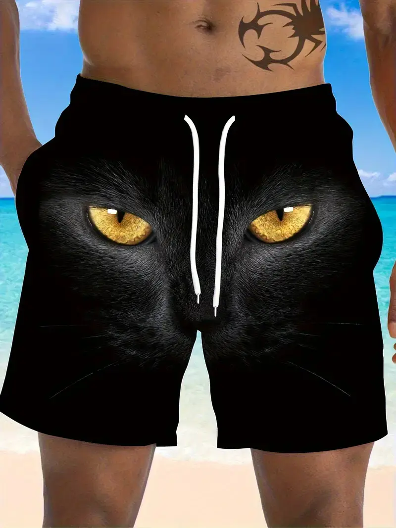 2025 New Black Cat Printed Beach Shorts For Men Women Sports Shorts Fashion Loose Casual Summer Quick Dry Y2k Swimming Trunks