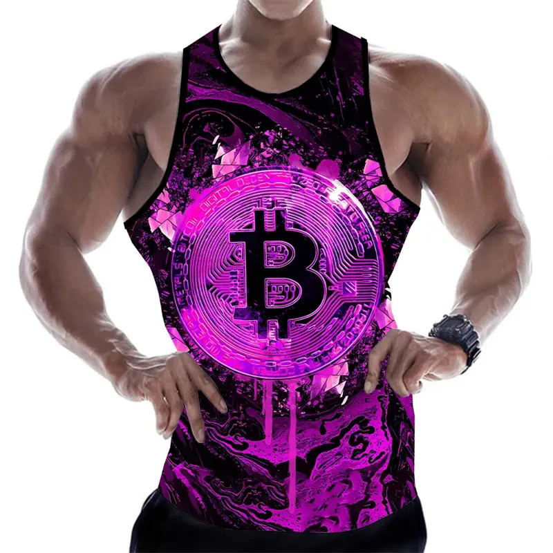 Man Tank Tops 3D Bitcoin Printing Vest Summer Fashion And Leisure O Neck Male Clothing Bodybuilding Singlets Fitness Vest 2024