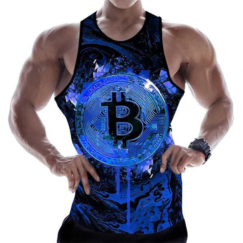 Man Tank Tops 3D Bitcoin Printing Vest Summer Fashion And Leisure O Neck Male Clothing Bodybuilding Singlets Fitness Vest 2024