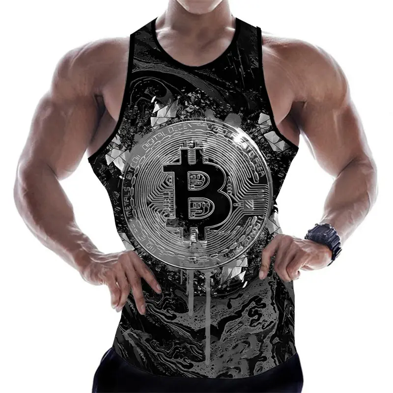 Man Tank Tops 3D Bitcoin Printing Vest Summer Fashion And Leisure O Neck Male Clothing Bodybuilding Singlets Fitness Vest 2024