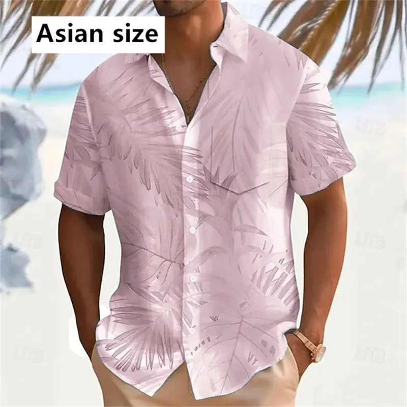 Summer Men Hawaiian Shirts 3D Print Palm Leaf Lapel Unisex Fashion Short Sleeve Shirt Simple Popular Button Down Women Blouse