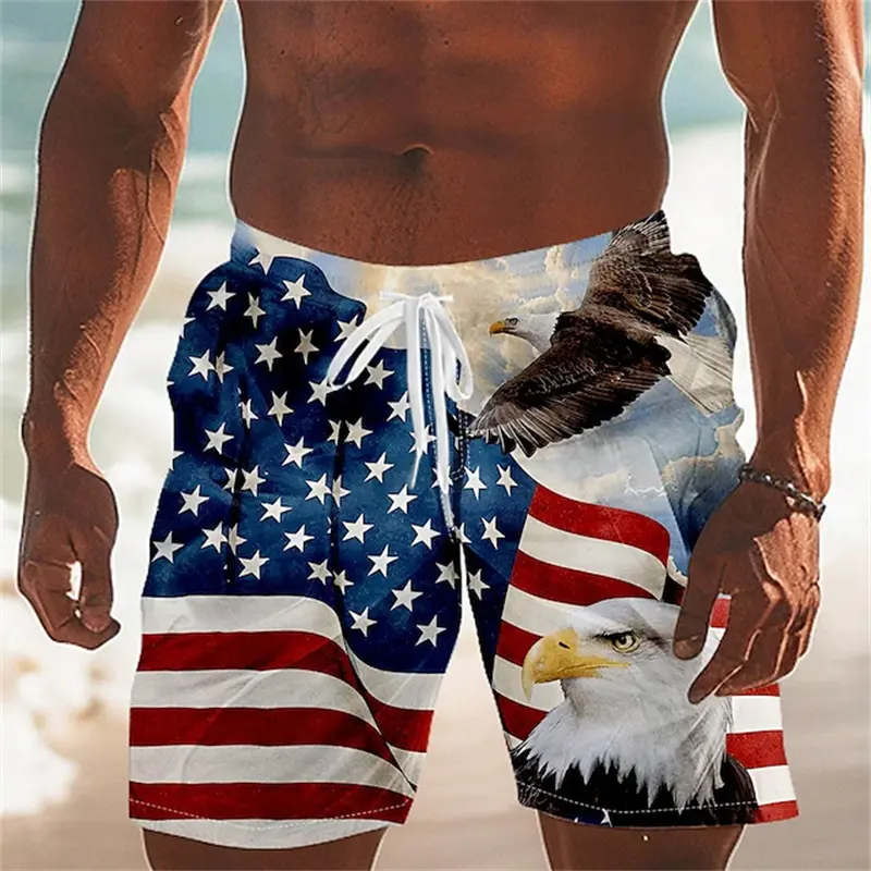 American Flag Graphic Retro Men's Swimwear Shorts 3d Surfing Board Beach Shorts New Men Trunk USA Flag Swimsuit Sports Pants