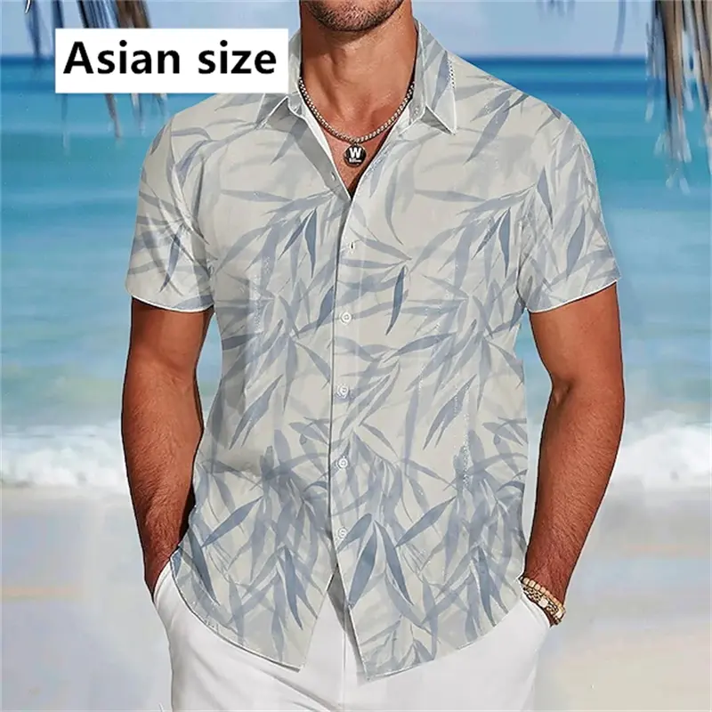 Summer Men Hawaiian Shirts 3D Print Palm Leaf Lapel Unisex Fashion Short Sleeve Shirt Simple Popular Button Down Women Blouse