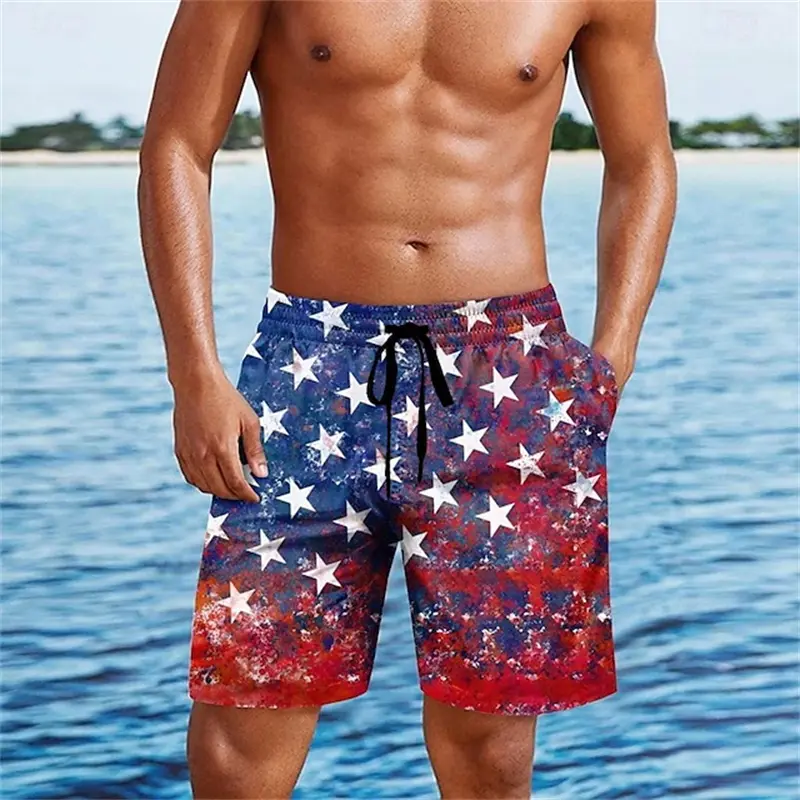 American Flag Graphic Retro Men's Swimwear Shorts 3d Surfing Board Beach Shorts New Men Trunk USA Flag Swimsuit Sports Pants