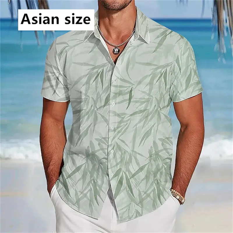 Summer Men Hawaiian Shirts 3D Print Palm Leaf Lapel Unisex Fashion Short Sleeve Shirt Simple Popular Button Down Women Blouse
