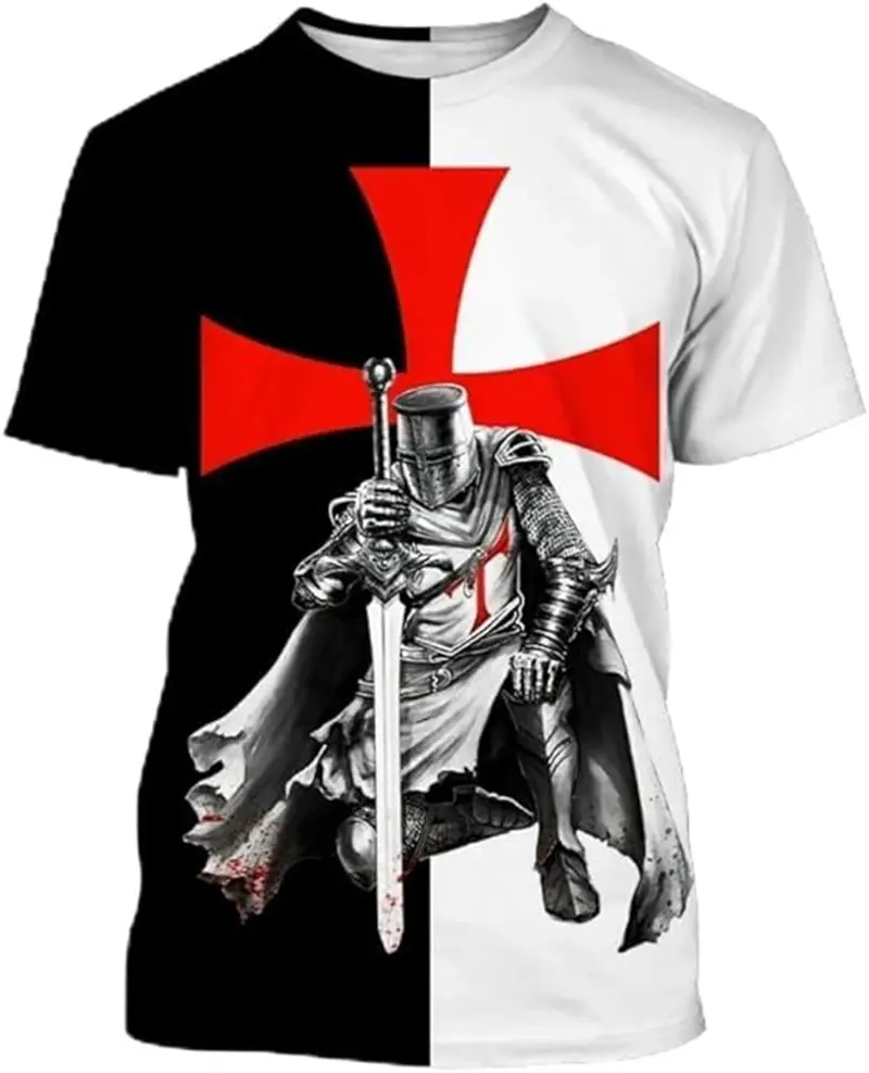 3D Print Knight Templar T-shirt For Men Women Cross Fashion Trendy Cool Short Sleeve O Neck T-shirt Unisex Jesus Christian Tees