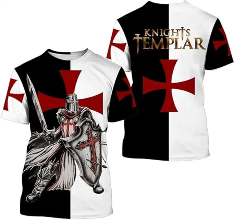 3D Print Knight Templar T-shirt For Men Women Cross Fashion Trendy Cool Short Sleeve O Neck T-shirt Unisex Jesus Christian Tees