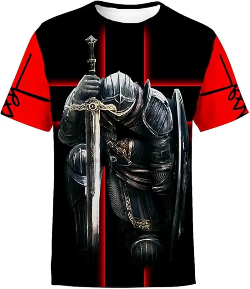 3D Print Knight Templar T-shirt For Men Women Cross Fashion Trendy Cool Short Sleeve O Neck T-shirt Unisex Jesus Christian Tees