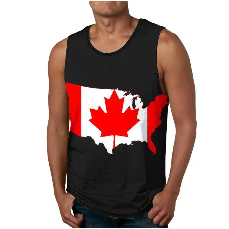 Canada Flag 3D Printed Men Gym Tank Tops Summer Fashion Casual Fitness Sleeveless Vest Men Basketball Training Quick-drying Tops