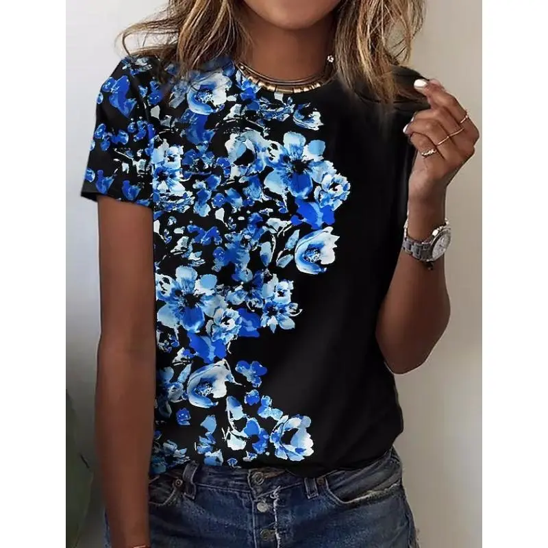 Summer Clothes Women 2024 Harajuku Flower 3D Women's Y2k Graphic T Shirts Casaul Everyday Tops Female Short Sleeve Tee Blouse