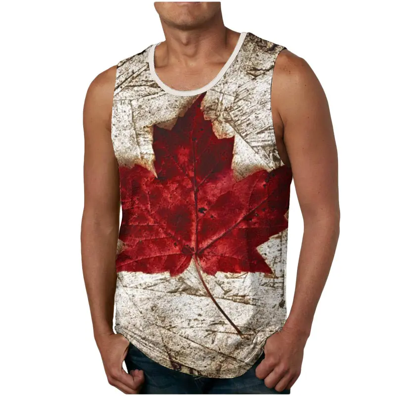Canada Flag 3D Printed Men Gym Tank Tops Summer Fashion Casual Fitness Sleeveless Vest Men Basketball Training Quick-drying Tops