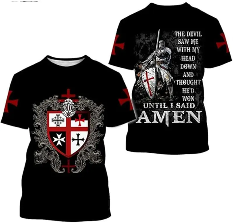 3D Print Knight Templar T-shirt For Men Women Cross Fashion Trendy Cool Short Sleeve O Neck T-shirt Unisex Jesus Christian Tees