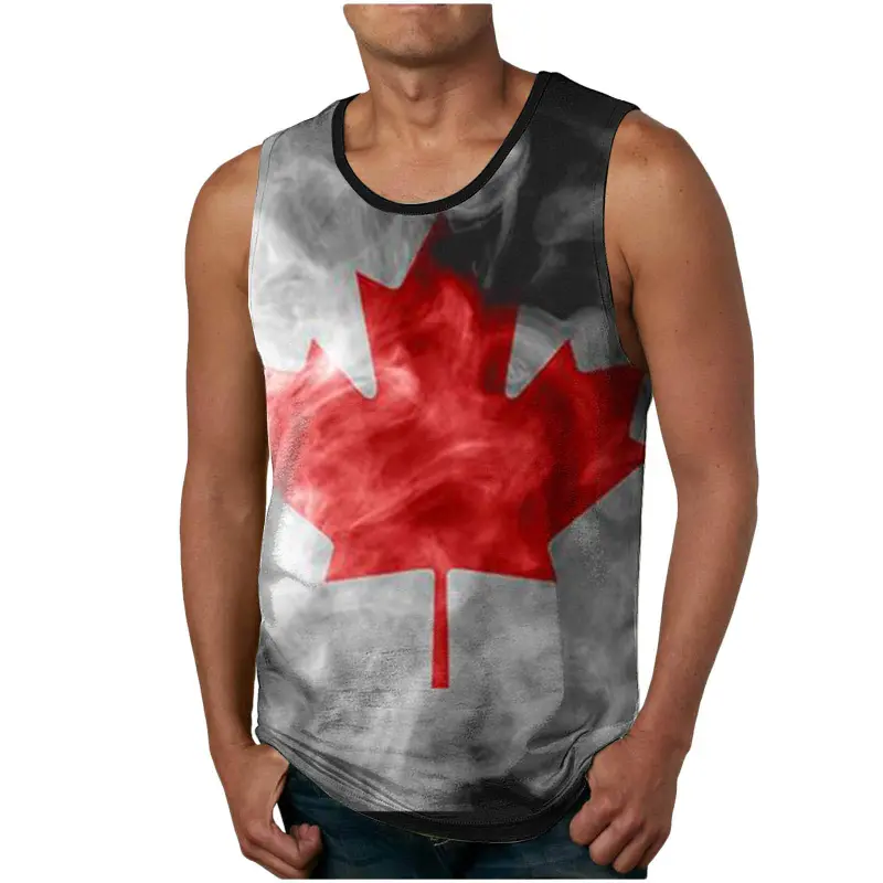 Canada Flag 3D Printed Men Gym Tank Tops Summer Fashion Casual Fitness Sleeveless Vest Men Basketball Training Quick-drying Tops