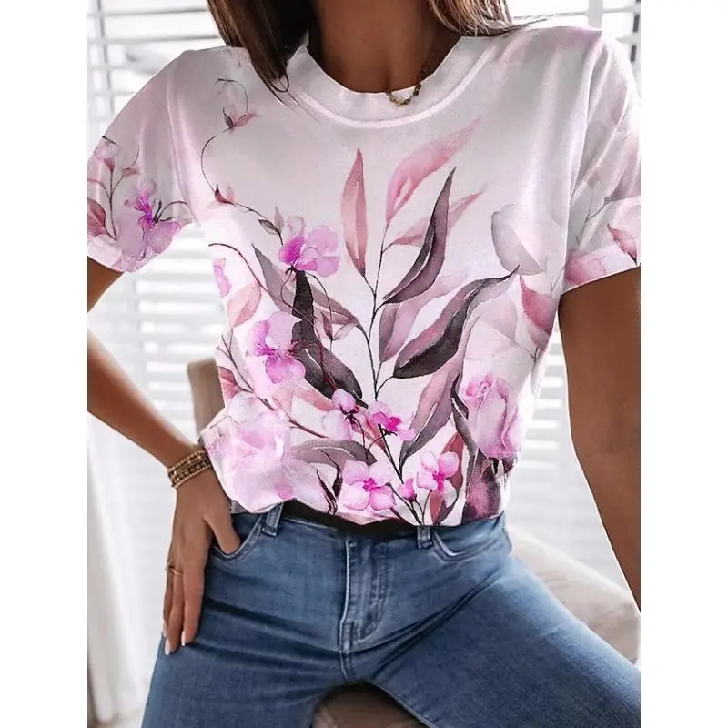 Summer Clothes Women 2024 Harajuku Flower 3D Women's Y2k Graphic T Shirts Casaul Everyday Tops Female Short Sleeve Tee Blouse