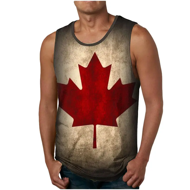 Canada Flag 3D Printed Men Gym Tank Tops Summer Fashion Casual Fitness Sleeveless Vest Men Basketball Training Quick-drying Tops